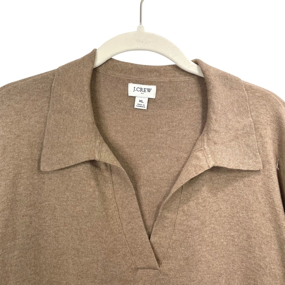 J. Crew cotton polo sweater top Size XL tan camel neutral preppy collar earthy - Picture 3 of 6